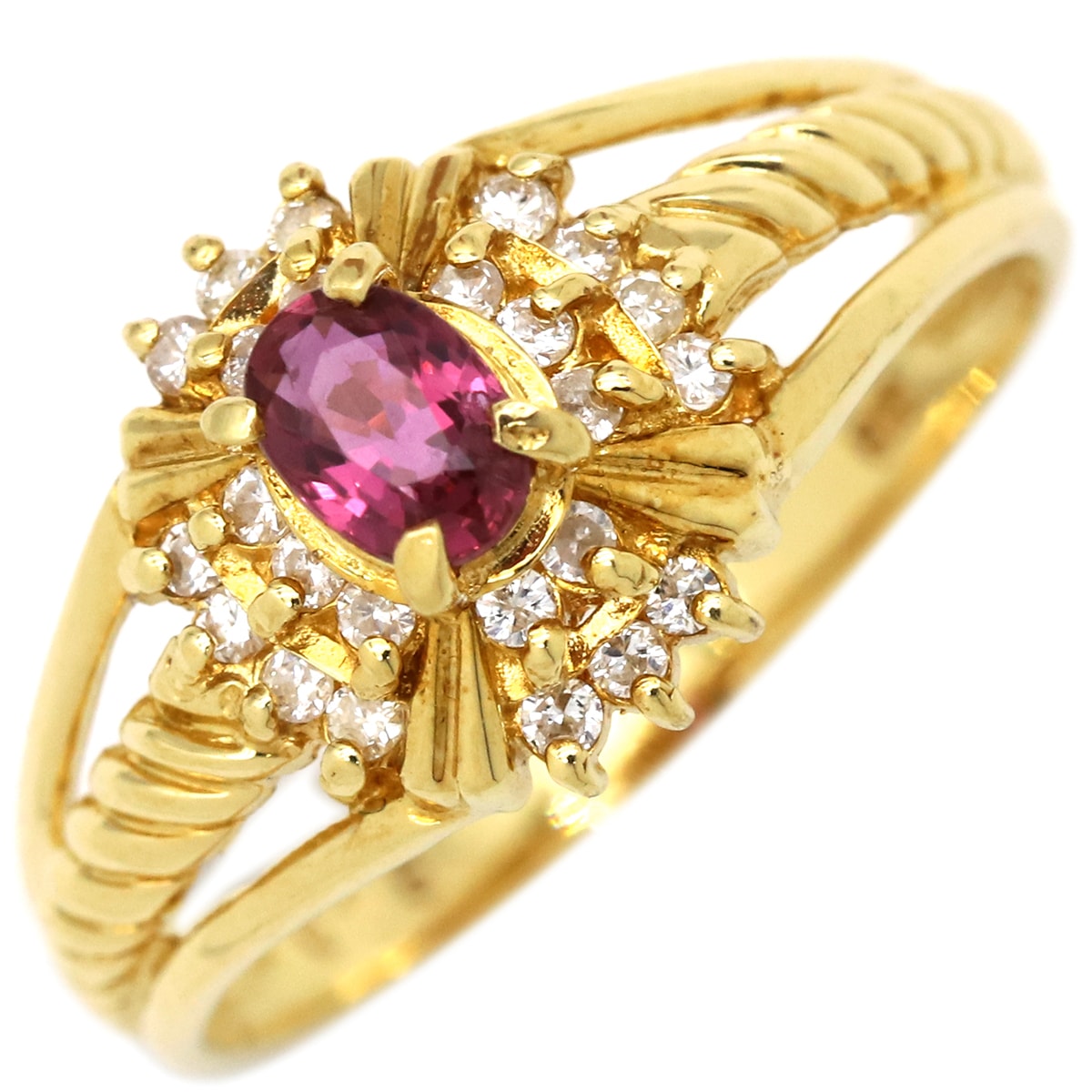 リング 指輪 ルビー ダイヤリング K18YG ルビー ダイヤモンド イエローゴールド レッド 赤 12号【中古】