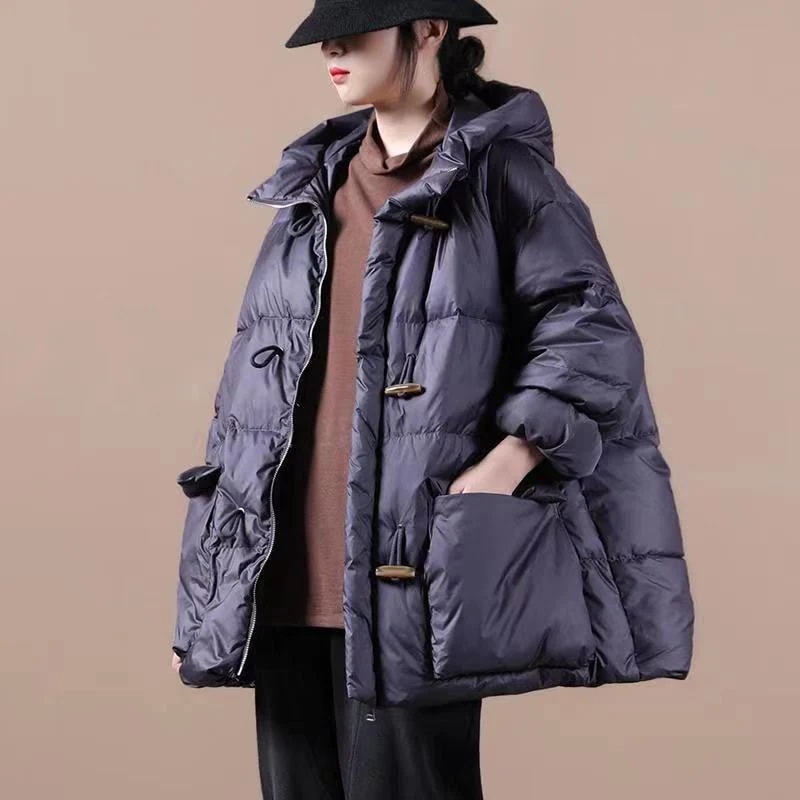 作登場ダウンダウンコートポケットミディアム無地前開きトップス長袖秋冬アウター体型カバー大きいサイズゆったりカジュアル