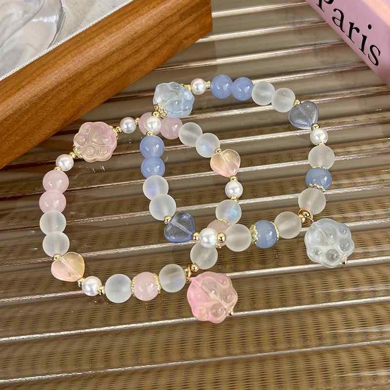 ブレスレット フェミニン レディース アクセサリー 上品 おしゃれ かわいい 子猫 足 ハート ビーズ 小さい フレッシュ 女子 親友 学生 親友 ギフト 手首装飾