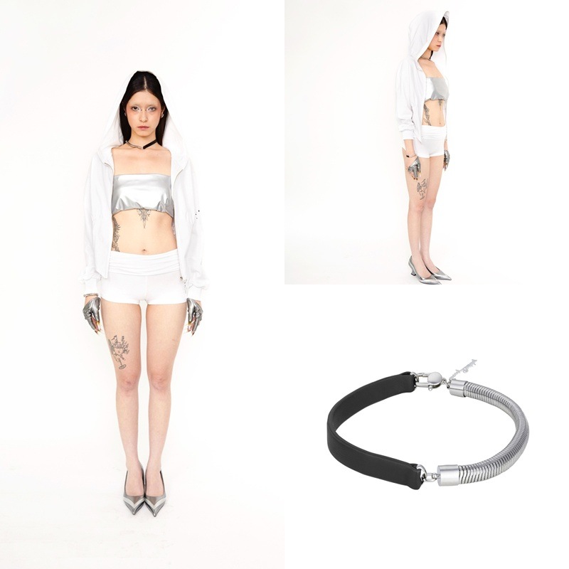 HALF-LEATHER BLACK ネックレス 韓国のファッション