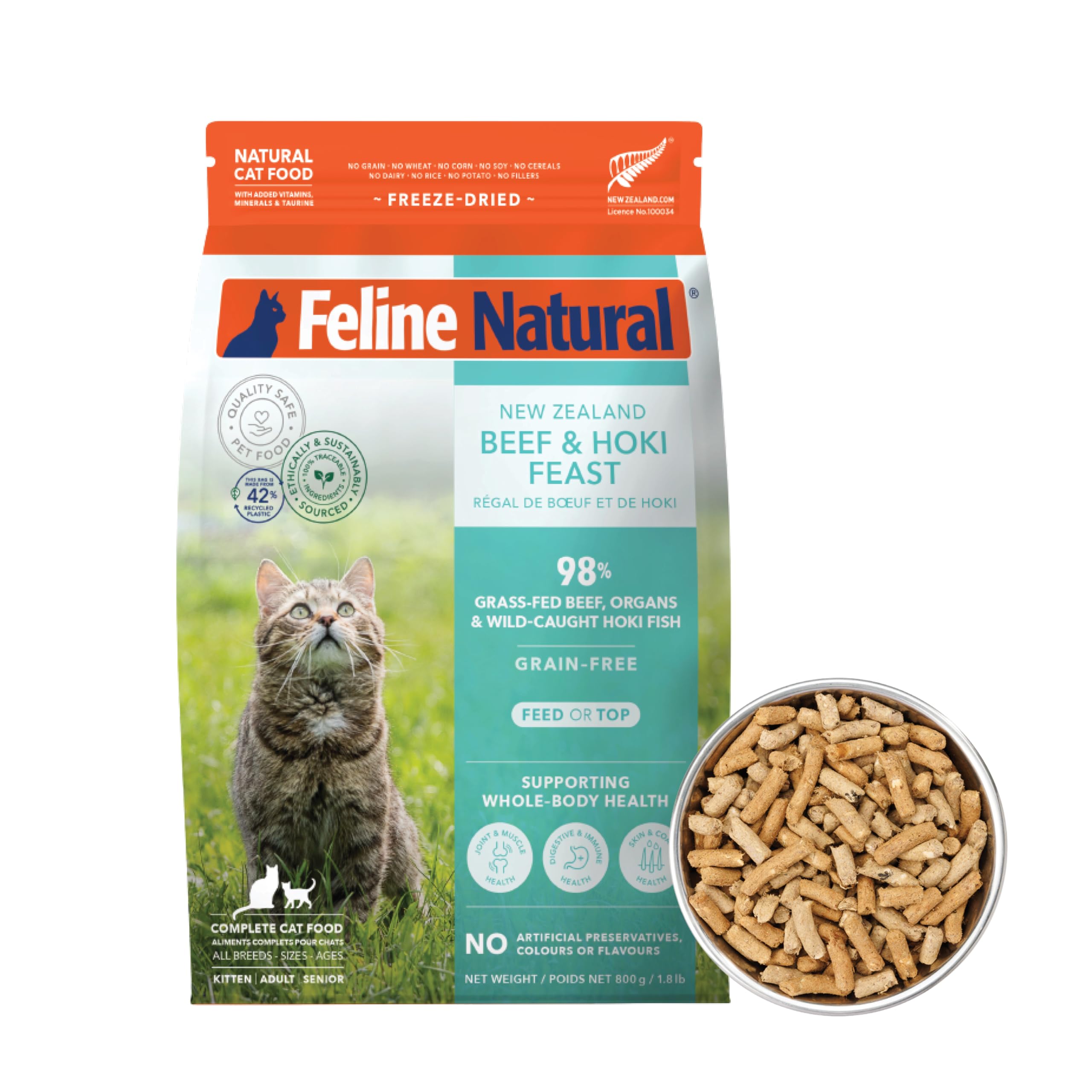 フィーラインナチュラル フリーズドライ キャットフード ビーフ&ホキ 800g