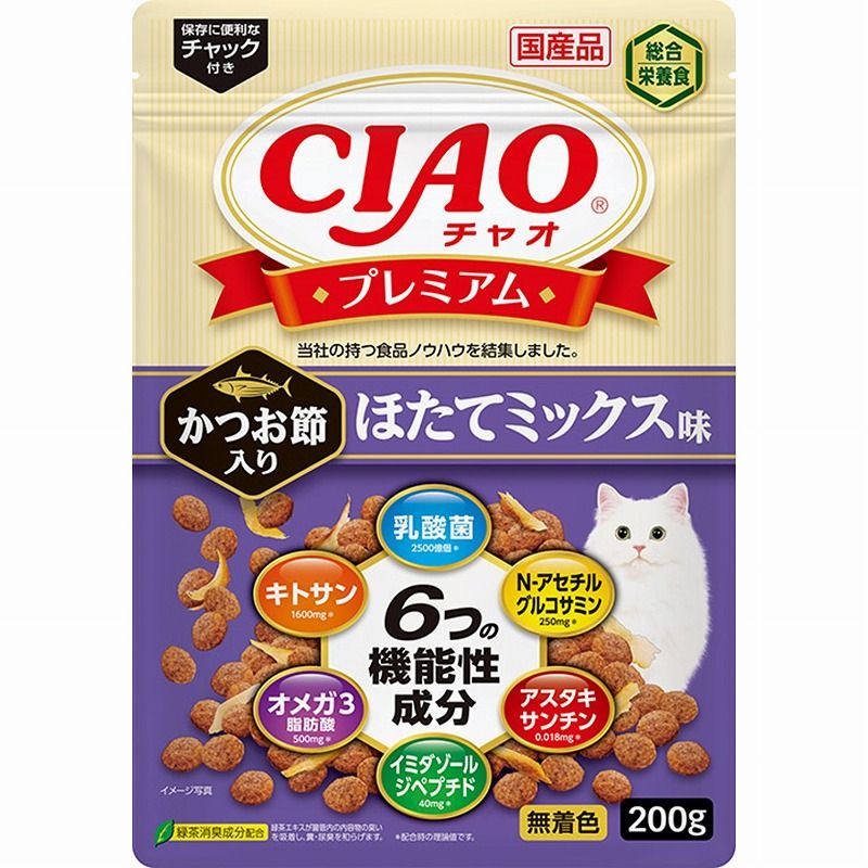 （まとめ買い）CIAO チャオプレミアム かつお節入り ほたてミックス味 200g 猫用フード [x12]