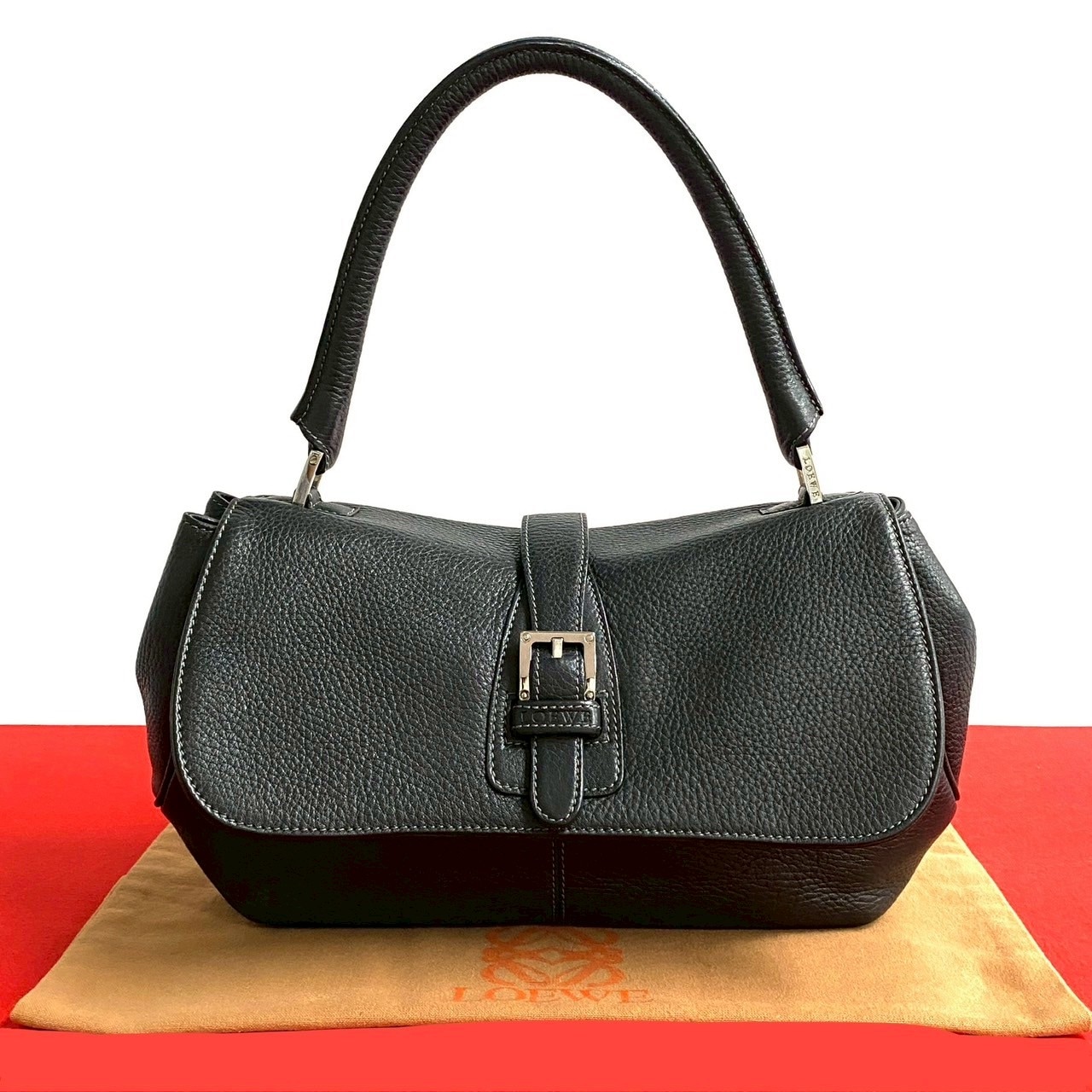 センダ ロゴ エンボスハンドバッグ レザー ブラック 35-10