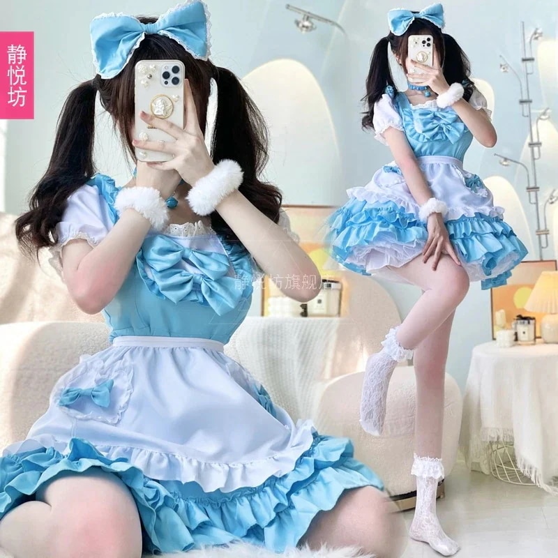 ジャパニーズブルー アリス メイド服 アニメ コスプレ メイド ロリータドレス コスプレ 婦人服