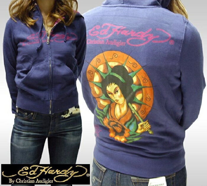 セール エドハーディー レディース パーカー 200種類の品揃え ファー付き ネイビー Ed Hardy GEISHA PARASOL エドハーディー 正規品 LAセレブ サファリ ファッシ