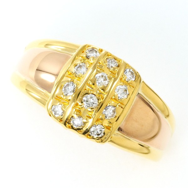 K18 18金 YGPG リング 指輪 12号 ダイヤ 0.21 カード鑑別書 ジュエリー 中古