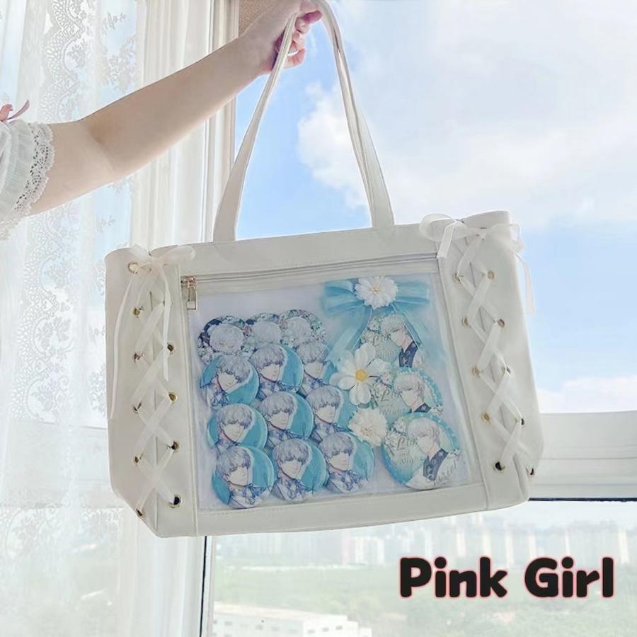 Qoo10限定 新型痛バッグ日系透明クチャPU痛バッグトートバッグリボンハンドバッグショルダーバッグかわいい