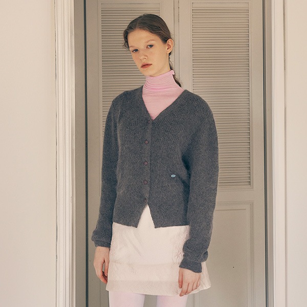 ANGORA HAIRY BALLOON CARDIGAN GRAY