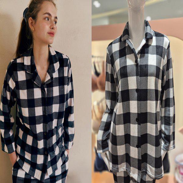 ミンクスパンチェック捺染極細糸女性トップス SEV2593F_s