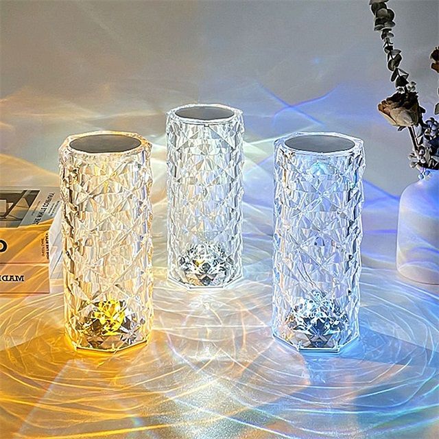 デスクライト LED 水晶 ダイヤモンド アクリル モダン 北欧 おしゃれ テーブルランプ USB充電式 RGB調光 卓上ライト 寝室 部屋 ベッドサイドランプ 温白色調光