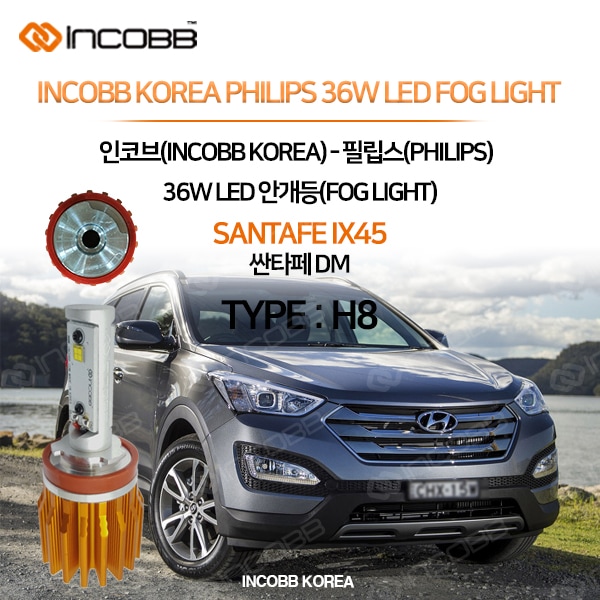 INCOBB KOREA PHILIPS HYUNDAI SANTAFE DM(IX45) 36W LED FOG LIGHT H8