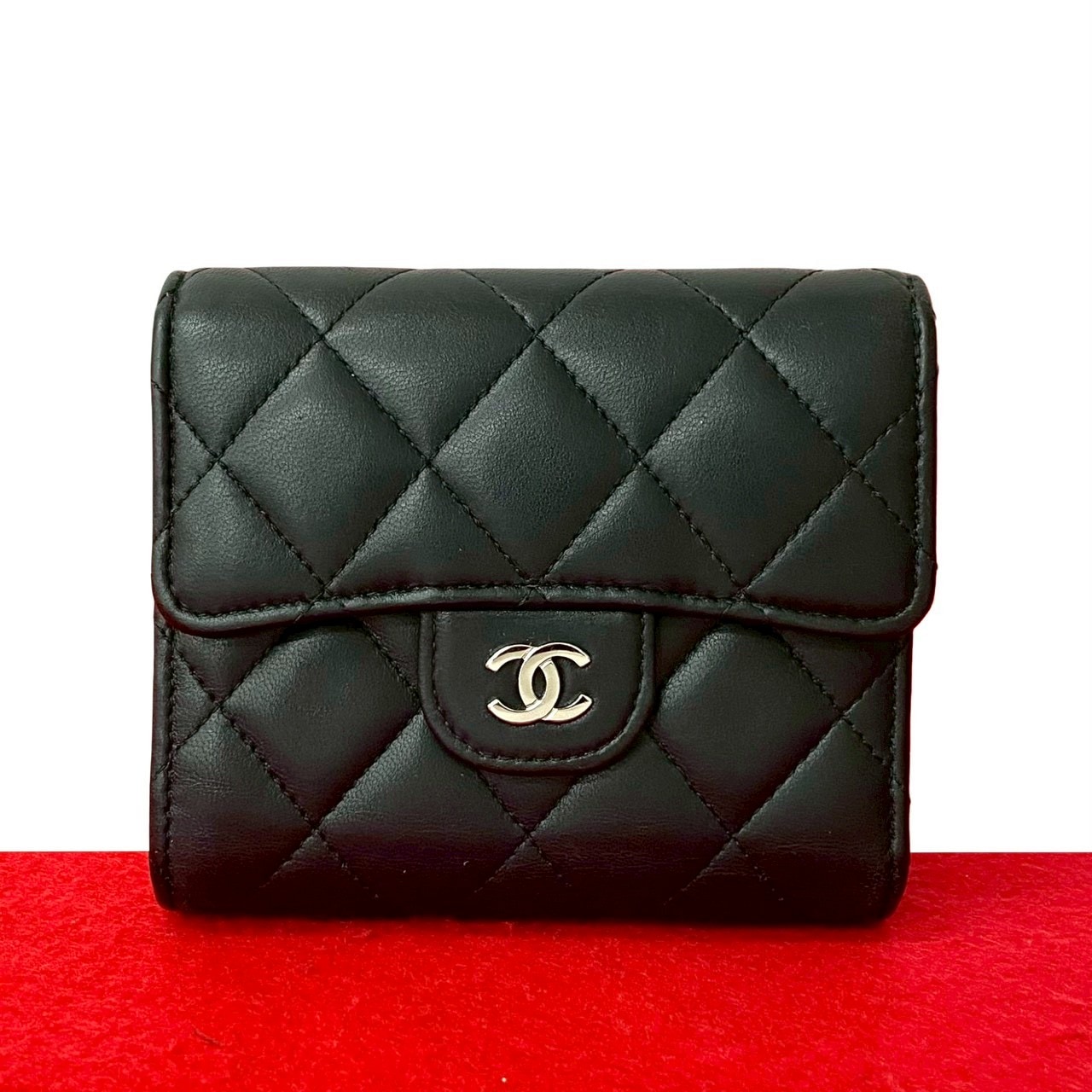 マトラッセ ココマーク二つ折り財布 ラムスキン ブラック 34104