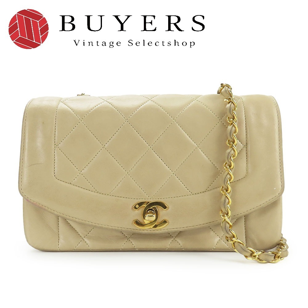 中古 ショルダーバッグ ダイアナ ラムスキン ベージュ ゴールド金具 シングルチェーン ココマーク 2番台 レディース 女性