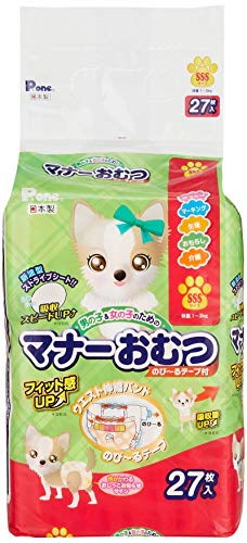 他サイト： 犬　猫　おむつ　男の子＆女の子のための　マナーおむつ　のびーるテープ付き　ＳＳＳ　２７枚入り　ＣＲＣ40―28―12―05―00の商品画像