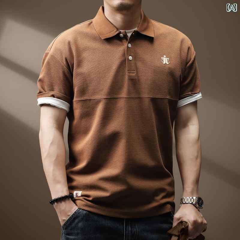 ポロシャツ アメリカン ヘビー 半袖 男性用夏 ストリート 大きいサイズ Tシャツ 都会的 ドロップスリーブ レジャー カジュアル