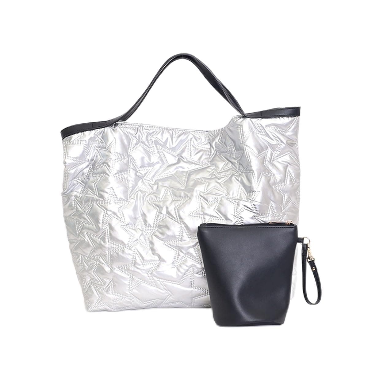[クーコ] トートバッグ ポーチ付星柄キルティングトートバッグ/A4対応 2453111053 シルバー(399)