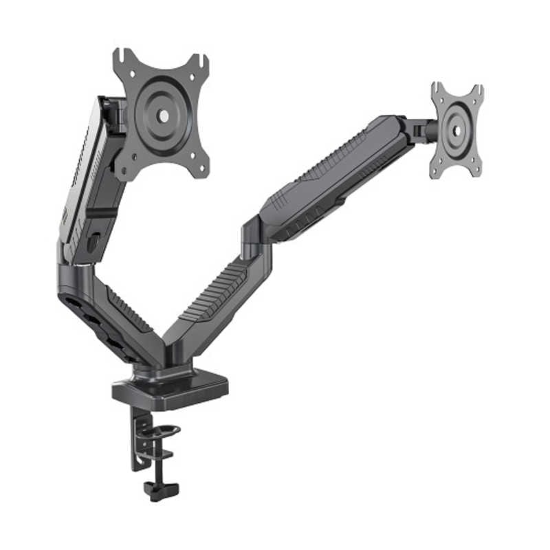 JAPANNEXT　デュアルモニターアームガス式液晶ディスプレイアーム クランプ対応 15-32インチ対応 耐荷重2-6.5kg 2画面 4軸 垂直 水平 多関節　JN-GC24V