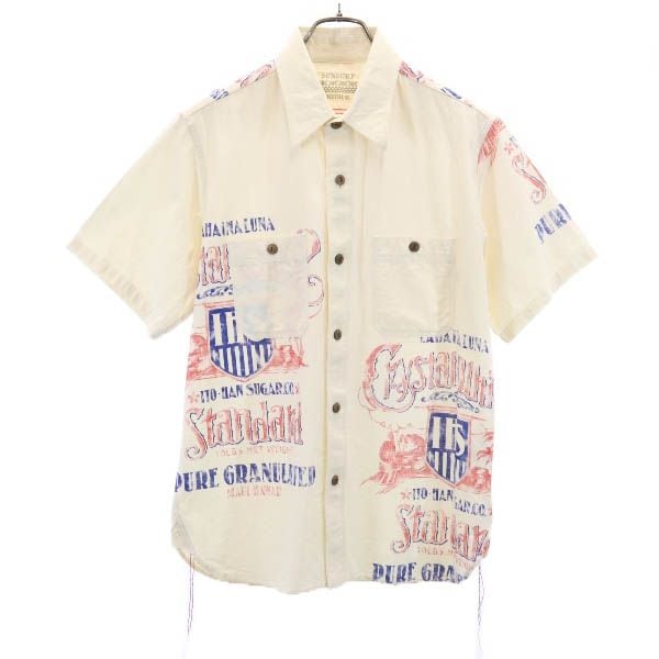 東洋エンタープライズ ロゴ 汽車 プリント 半袖 ワークシャツ M 生成り メンズ