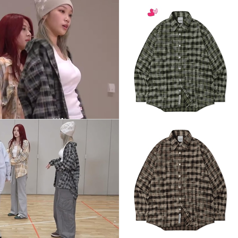 [Lesserafim チェウォン着用]Overfit Damage Washed Check Shirt
