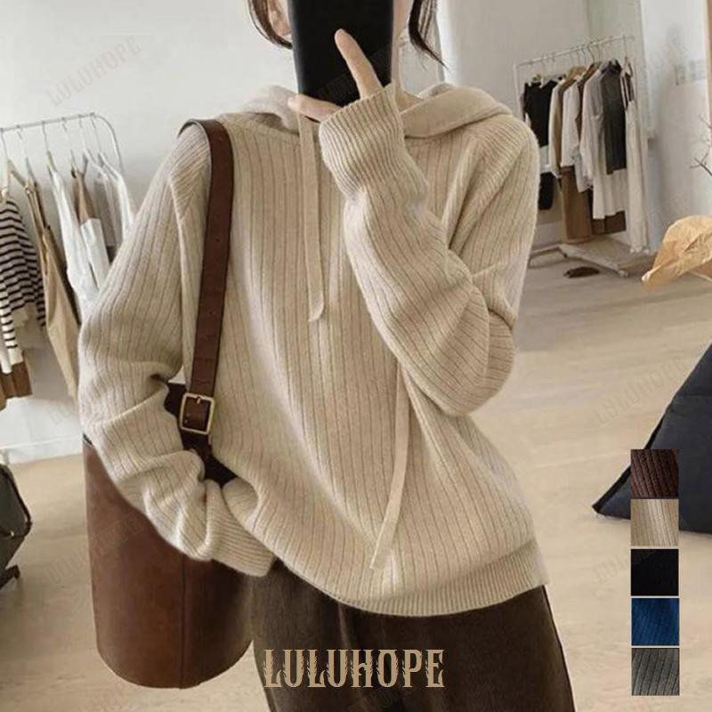 リブニットパーカーレディース韓国トップス