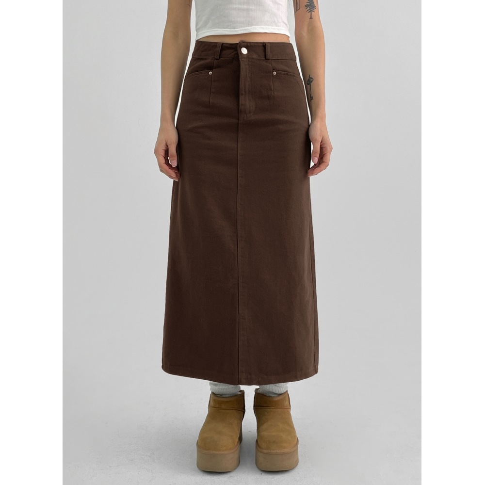 ブラックアップクチュランコットンスリットロングスカート