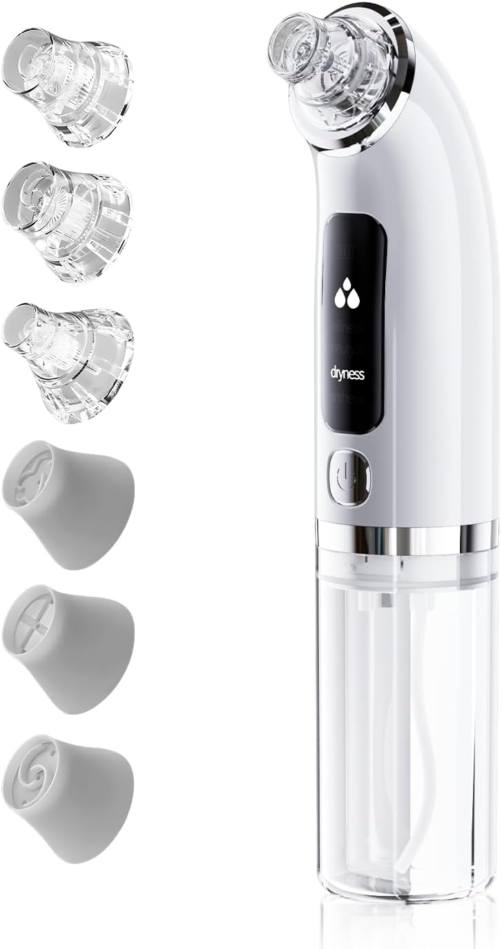 2025年新版毛穴吸引器 毛穴洗浄 6種類吸引ヘッド 4段階吸引力水槽分離型 USB充電式 毛穴吸引 LEDディスプレ 軽量で便利 男女兼用 誕生日 日本語取扱説明書 ホワイト