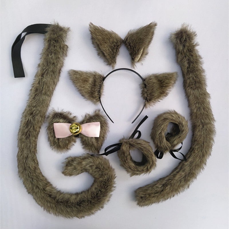 【1点ご購入 で10点プレゼントいたします】しっぽ蝶ネクタイブレスレットCosplay草グレーヘアピンカチューシャモコモコ狼耳