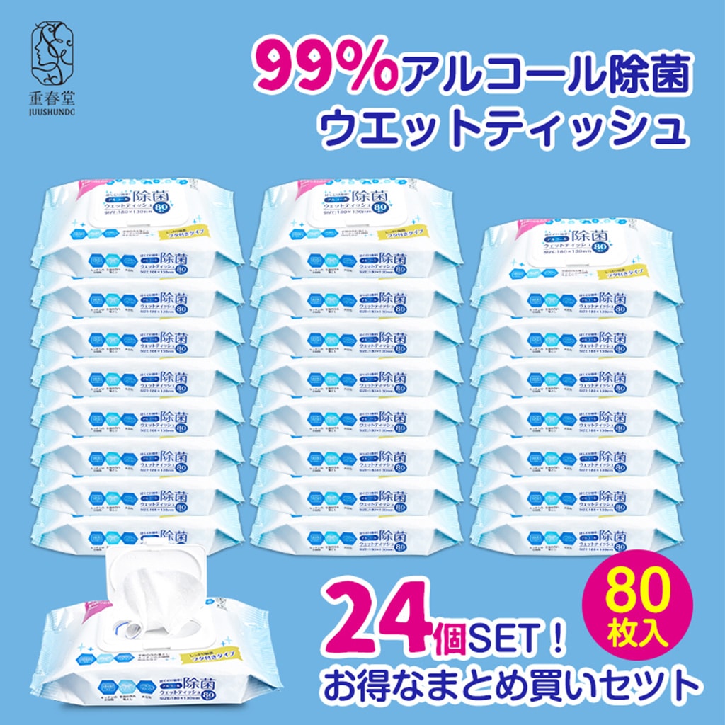ウェットティッシュ オリジナル 24個セット 80枚入 アルコールタイプ 除菌シート 指消毒 ふた付