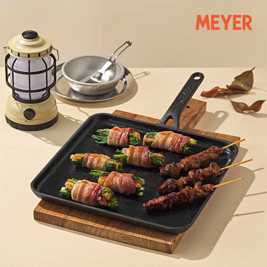 鋳鉄製プレシーズニング加工済みノンスティックスクエアグリドルパン（28cm）無毒ブラック