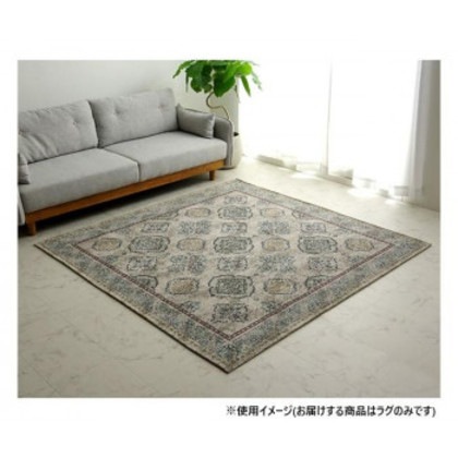 オリエンタルラグ アラベスク柄 約185×185cm 約2畳 ベージュ 4983979