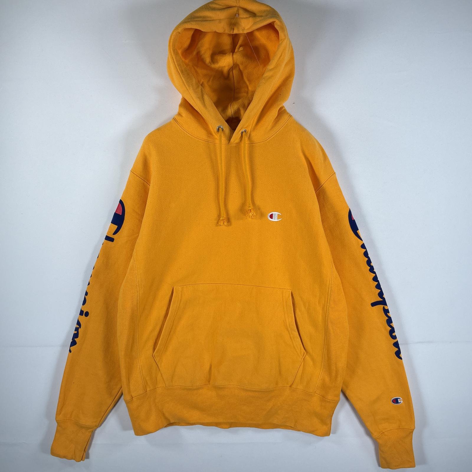 古着 パーカー リバースウィーブ ワンポイント刺繍 ビッグロゴ マフポケット MEDIUM（JPN XL） イエロー メンズ