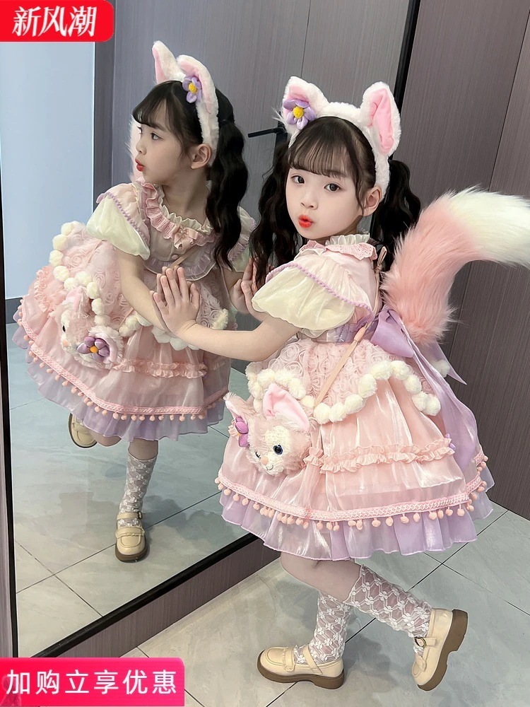 ロリータガールズプリンセスドレス夏2024洋風子供リナベル半袖女の子誕生日ドレス