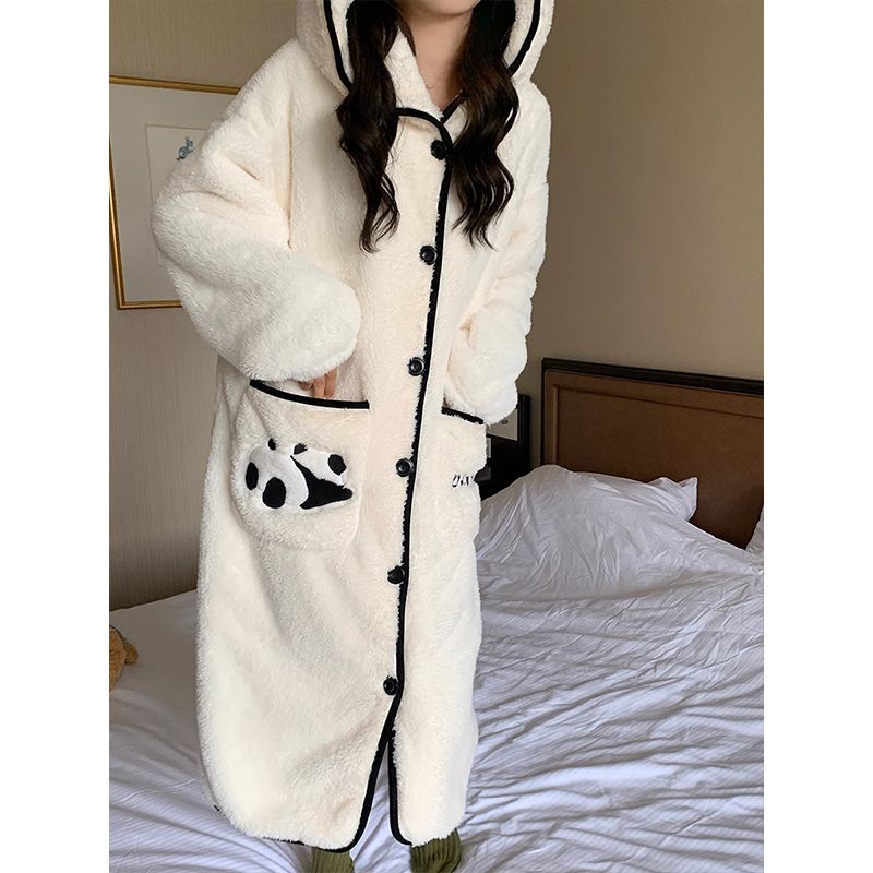 wudamne パジャマ かわいいパンダのスリーパーのサンゴの綿毛と厚い部屋着の連帽保温スリーパー 着ぐるみパジャマ