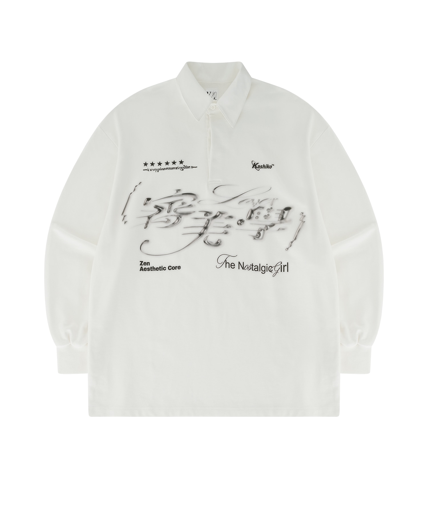 【KASHIKO】[UNISEX] AESTHETIC COLLAR RUGBY SHIRTS : WHITE
