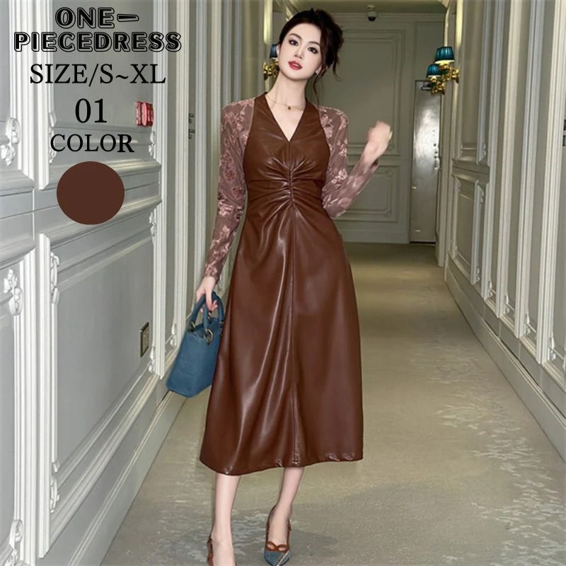 ワンピスドレス　ロング丈ドレス puドレス　Aラインワンピース　パーティードレス　ナイトドレス　エレガント　姫系　長袖　セクシー上品 大人 きれいめ おしゃれ パーティー　エレガント　結婚式 ドレス