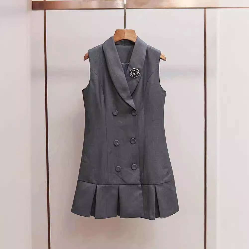 在庫あり】深セン南友ハイエンドレディース年齢軽減カレッジスタイルvネック椿ノースリーブスーツドレス