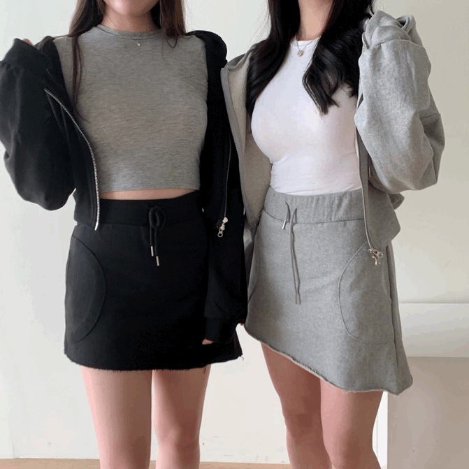 [セカンドブラン]ルティ パーカージップアップ+アンバランス スカート(スカートパンツ)セット