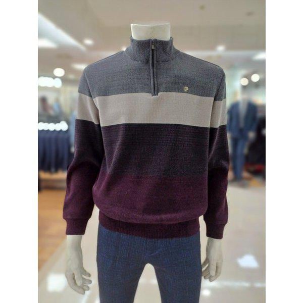 シェニール起毛ボンディングハンギジャンストライプハーフジップアップ(PPKR4904)