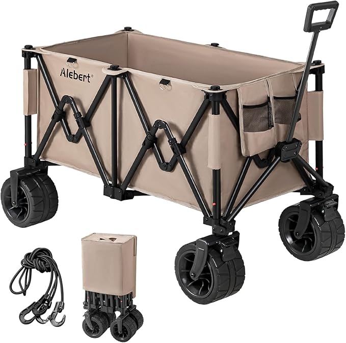 キャリーワゴン アウトドア特化タイヤ 190L大容量 150kg高耐荷重 アウトドアワゴン キャリーカート キャンプカート ワンタッチ収束式 折り畳み 自立収納 コンパクト 軽量 4輪 特大 タイヤ