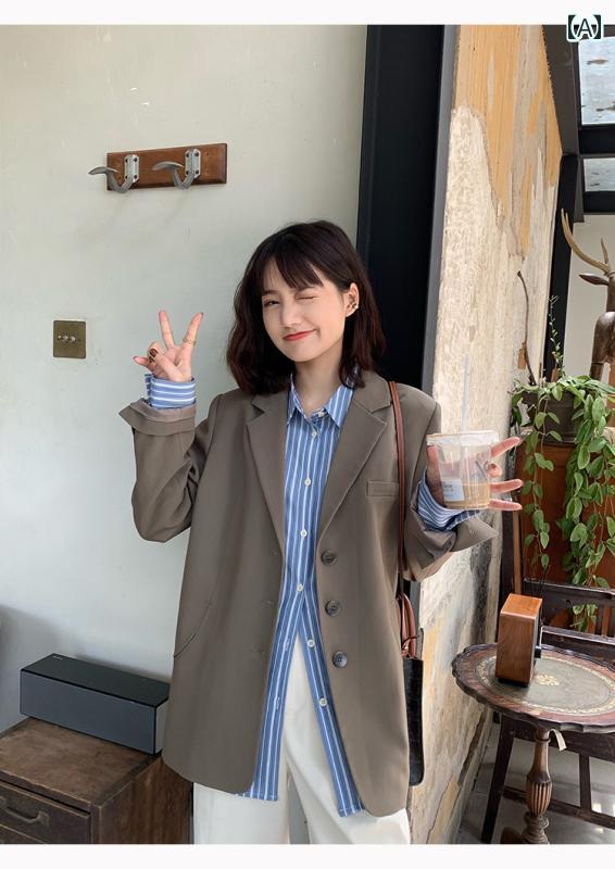 ビジネス　スーツ　ジャケット 春の プロ モーション 優れた 生地の 成形と 質感 レディース 丸い ポケット 付き スーツ ジャケット