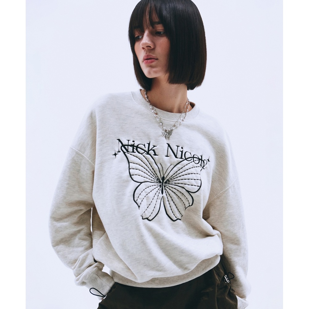 ニック&ニコールシャインバタフライスウェットシャツ_オートミール