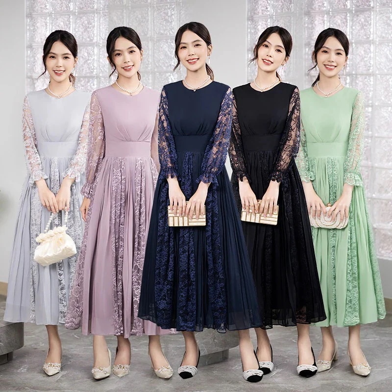 ドレス 2025 パーティー ウェディング フォーマル イブニングドレス ワンピース ロングドレス 長袖 レース 優雅 エレガント 痩せる 韓国風 結婚式 前撮り 演奏会 発表会 卒業式 成人式 花嫁