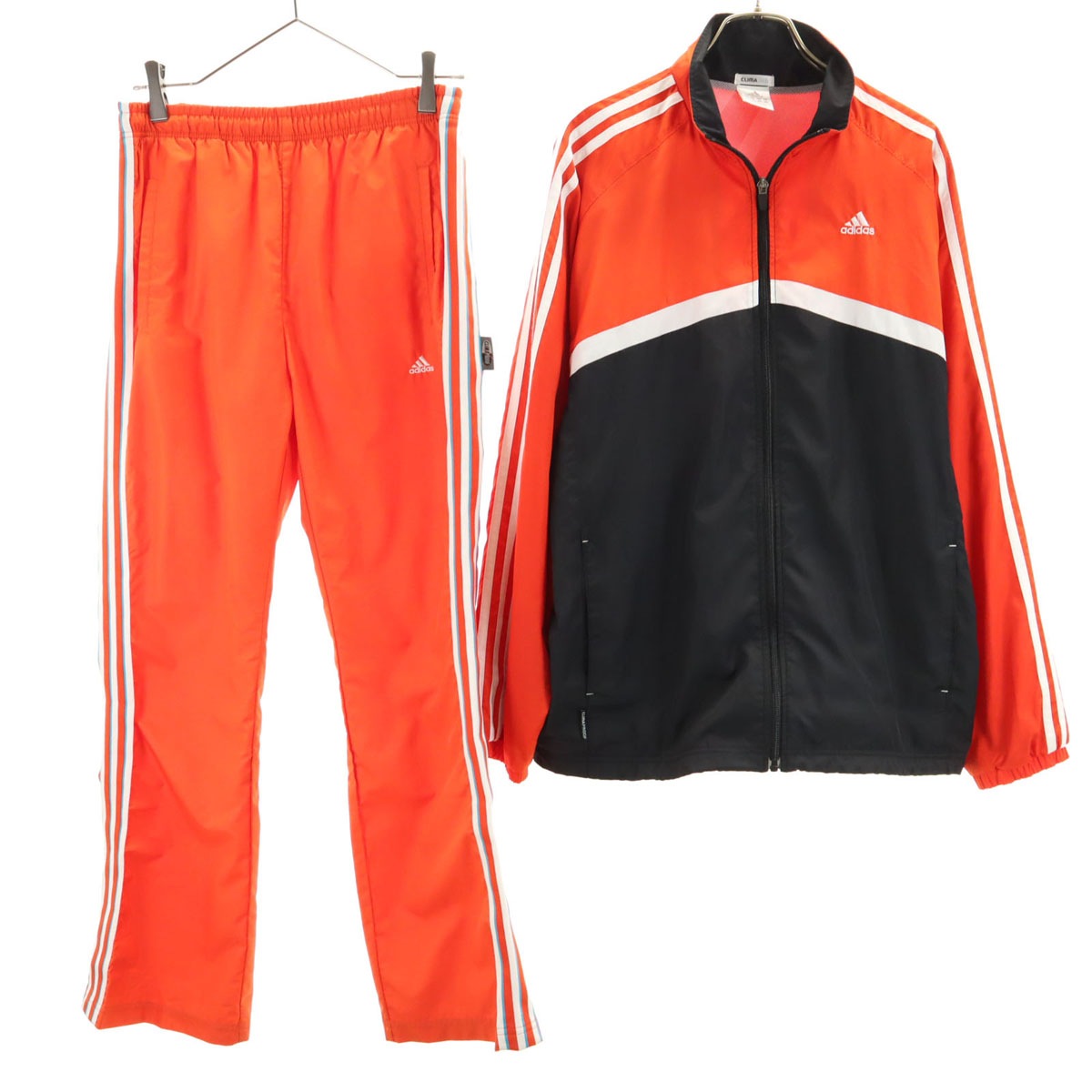 日本製 トレーニング ウインドブレーカー 上下セットアップ M/S オレンジ系 裏メッシュ メンズ 古着