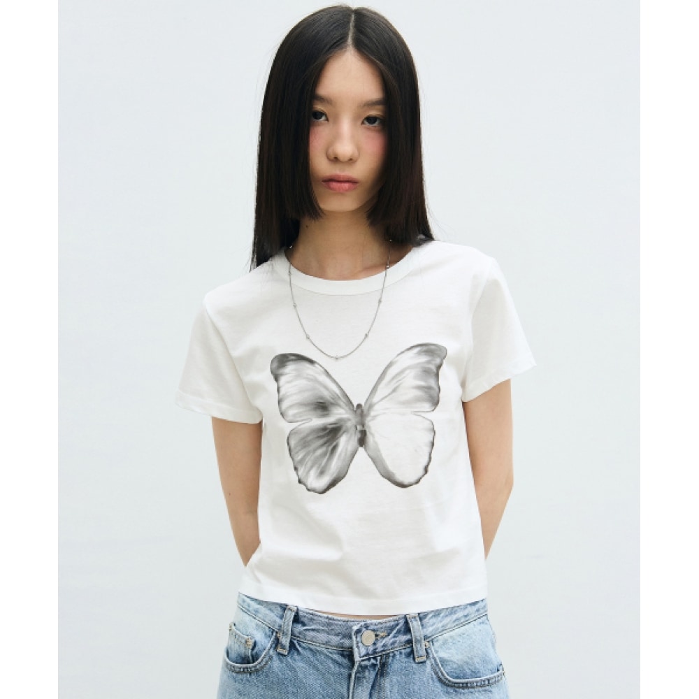 ニック&ニコールバタフライソフトカラークロップトップ _ホワイトブラック