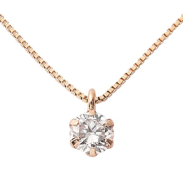 ダイヤモンド ネックレス 0.1ct K18ピンクゴールド 一粒 6本爪 シンプル ダイヤネックレス ペンダント 鑑別カード付き