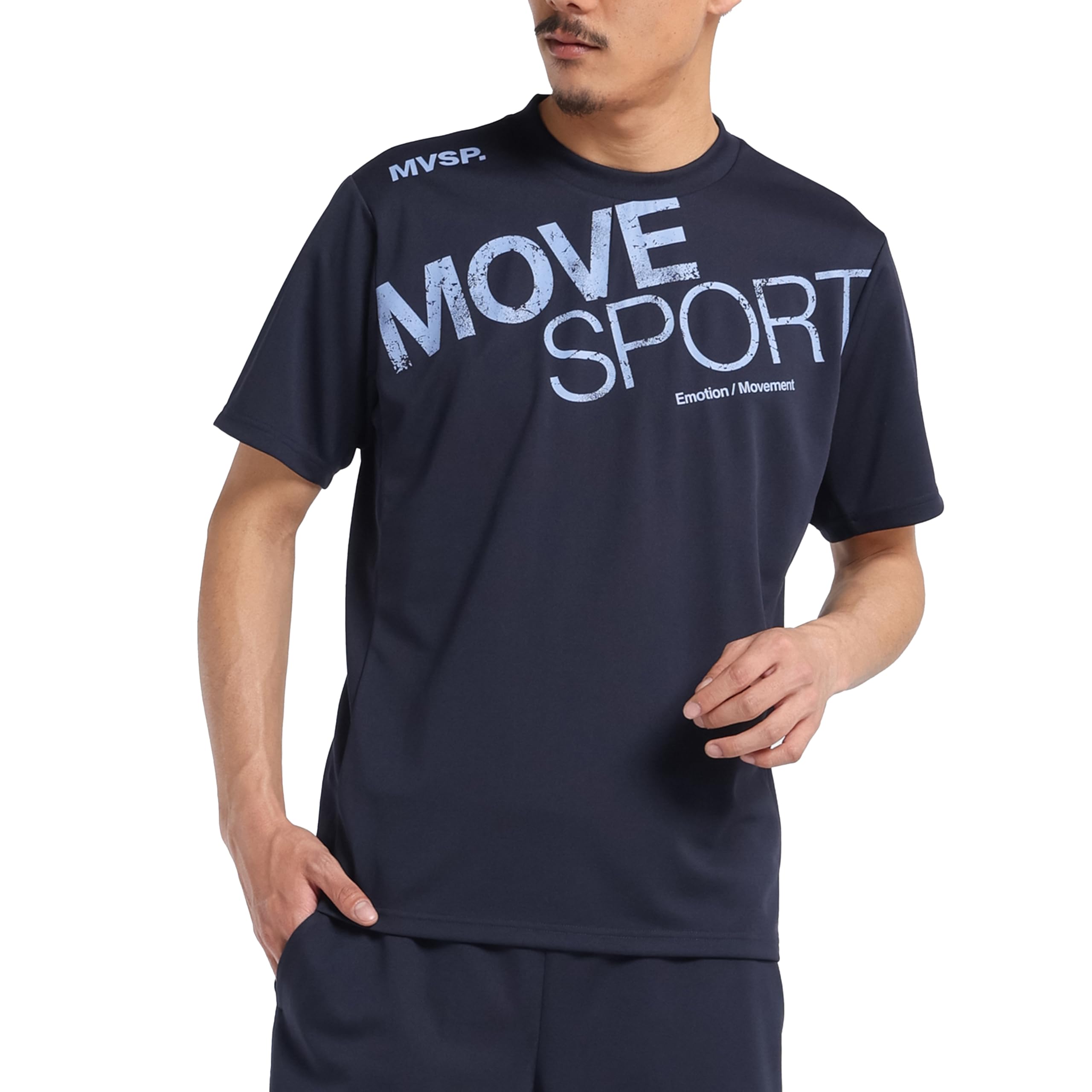 [ムーブスポーツ] 半袖Tシャツ デサント 半袖 ビックロゴ 吸汗速乾 メッシュ ドライ トレーニング ランニング ウォーキング メンズ NVBL(ST5SHT01M)