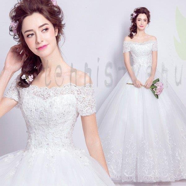 ウエディングドレス 半袖 二次会 ウェディングドレス 結婚式 安い プリンセス エンパイア 花嫁 披