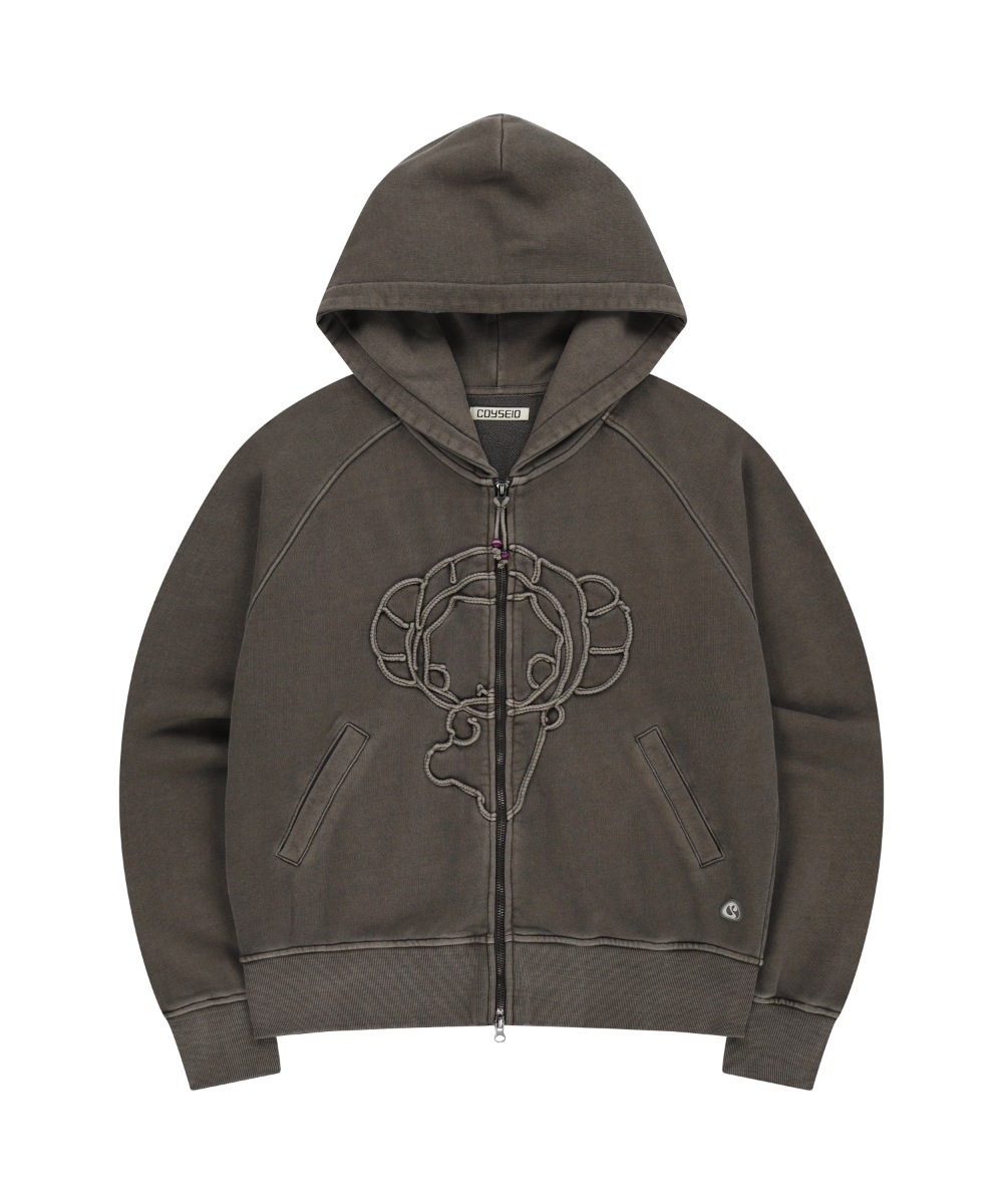 【COYSEIO】 25FW VINTAGE TAPE HOOD ZIP-UP : ASH BROWN
