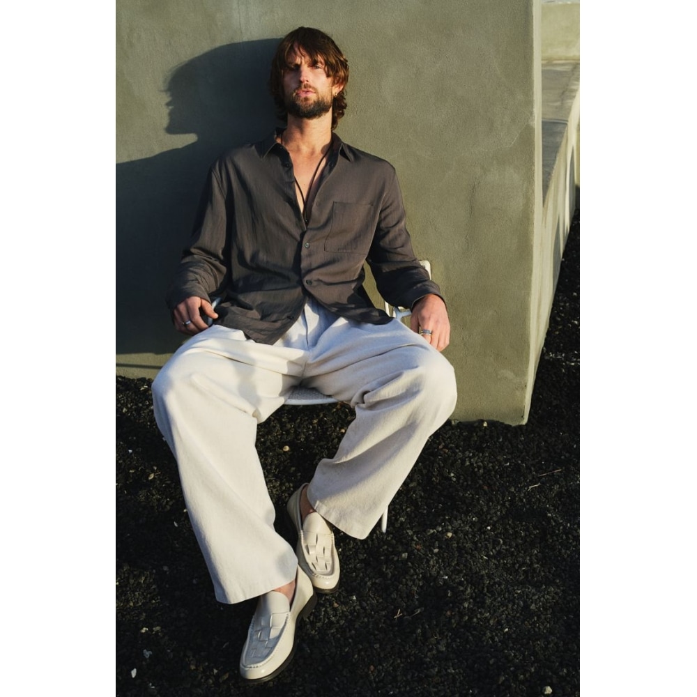 H&M サテン シャツ ルーズフィット ダークグレー