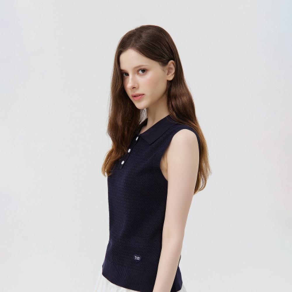 MARTINE GOLF セイントカラーノースリーブニット_ネイビー